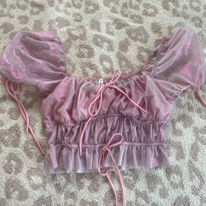 Pink puff sleeve crop